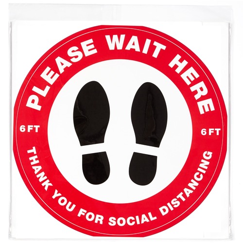 Avery® Social Distance PLEASE WAIT HERE Floor Decal - 5 - PLEASE WAIT HERE Print/Message - Round Shape - Pre-printed, Tear Resistant, Wear Resistant, Non-slip, Water Resistant, UV Coated, Durable, Removable, Scuff Resistant - Vinyl - Red