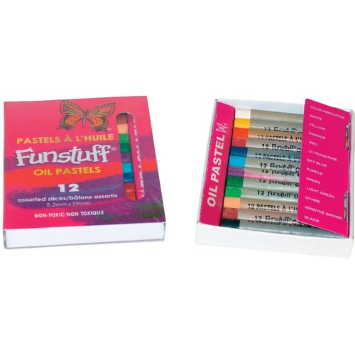 Funstuff Oil Pastels. 12 Assorted Regular Sticks - Assorted - 1 / Pack