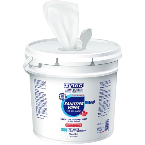 Zytec Sanitizer Wipes 800 Wipes - 5.9" x 7.9" - Anti-bacterial, Resealable - For Hand - 800 / Pack