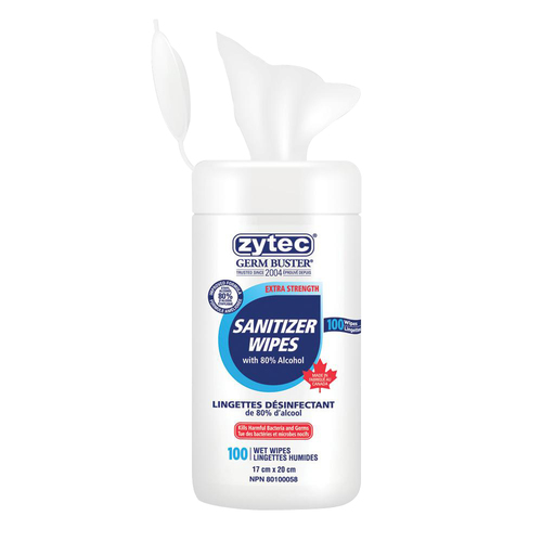 Zytec Sanitizer Wipes 100 Wipes - 6.7" x 7.9" - Anti-bacterial, Resealable - For Hand - 100 / Pack