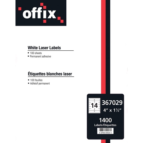 Offix Multipurpose Label - Permanent Adhesive - Rectangle - Laser, Inkjet - White - 1400 / Box = NVX367029
