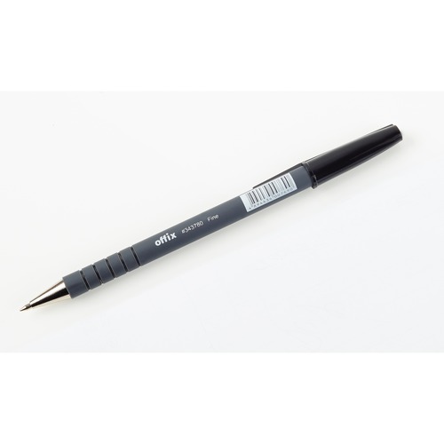Offix Ballpoint Pen - Fine Pen Point - Black - Rubberized Barrel - 1 Each