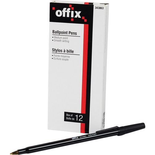 Offix Ballpoint Pen - Medium Pen Point - Black - 12 Box = NVX343863