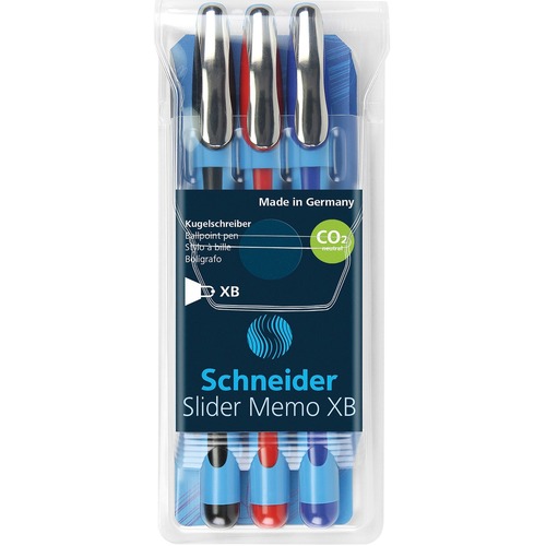Schneider Ballpoint Pen Slider Memo XB basic Wallet 3 pieces - Assorted - Steel Tip - 3 / Pack - Ballpoint Stick Pens - PSYRS150293