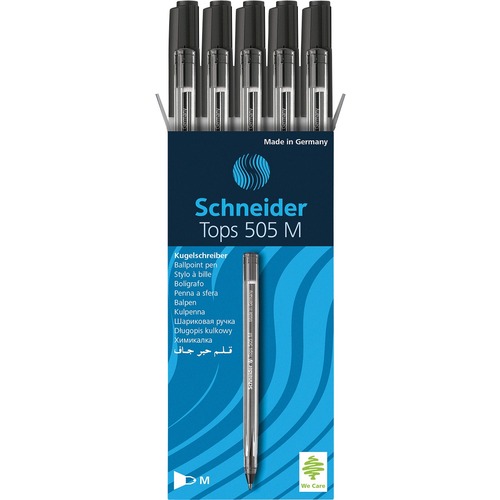 Schneider Ballpoint Pen Tops 505 M Black Box 10 pieces - Medium Pen Point - Black - Transparent Barrel - Stainless Steel Tip - 10 / Box - Ballpoint Stick Pens - PSYRS150801