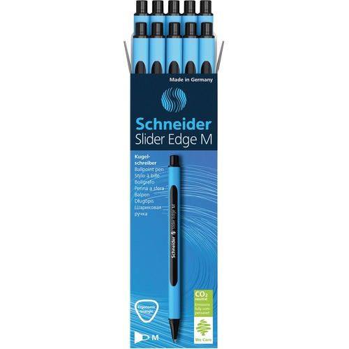 Schneider Ballpoint Pen Slider Edge M Black - Medium Pen Point - Black - Rubberized Barrel - 10 / Box - Ballpoint Stick Pens - PSYRS152101