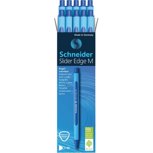 Schneider Ballpoint Pen Slider Edge M Blue - Medium Pen Point - Blue - Rubberized Barrel - 10 / Box - Ballpoint Stick Pens - PSYRS152103