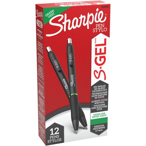 Sharpie S-Gel Pen - 0.7 mm Pen Point Size - Retractable - Green Gel-based Ink - 12 / Dozen