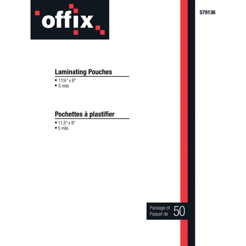 Offix Laminating Pouch - Sheet Size Supported: Letter 8.50" (215.90 mm) Width x 11" (279.40 mm) Length - Laminating Pouch/Sheet Size: 5 mil Thickness - 50 / Pack