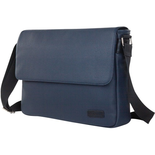 bugatti Contrast Carrying Case (Messenger) for 14" Notebook - Navy - Vegan Leather - Textured - Shoulder Strap - 11" (279.40 mm) Height x 15" (381 mm) Width x 3" (76.20 mm) Depth - 1 Pack