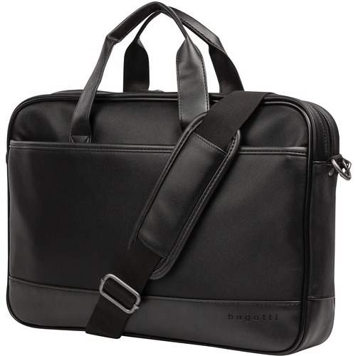 bugatti Gin & Twill Carrying Case (Briefcase) for 15.6" Notebook - Black - Vegan Leather, Twill - Textured - Handle, Trolley Strap - 10.50" (266.70 mm) Height x 16" (406.40 mm) Width x 2.75" (69.85 mm) Depth - 1 Pack - Laptop Cases & Bags - BUG805276