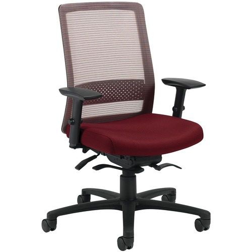 Global Spritz Weight Sensing Synchro-Tilter - Red Fabric Seat - High Back - 5-star Base - Armrest - 1 Each