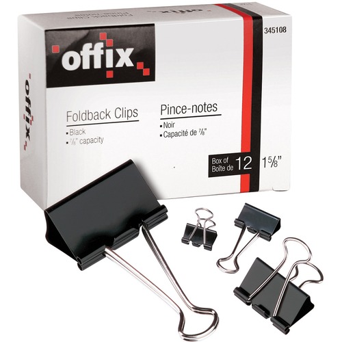 Offix Foldback Clips 9/16" ( cap ¼") - 0.3" Size Capacity - 12 / Box - Steel = NVX345066