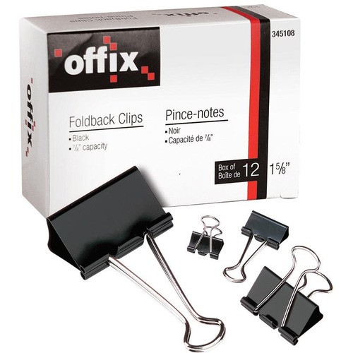 Offix Foldback Clips 3/4" (cap. 3/8") - 0.4" Size Capacity - 12 / Box - Steel = NVX345074