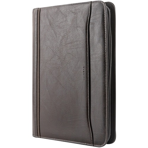 bugatti Ring Binder - 1.5" With Tablet Section - Brown - Letter - Ring Fastener(s) - Front Pocket(s) - Vegan Leather - Brown - Durable - 1 Each