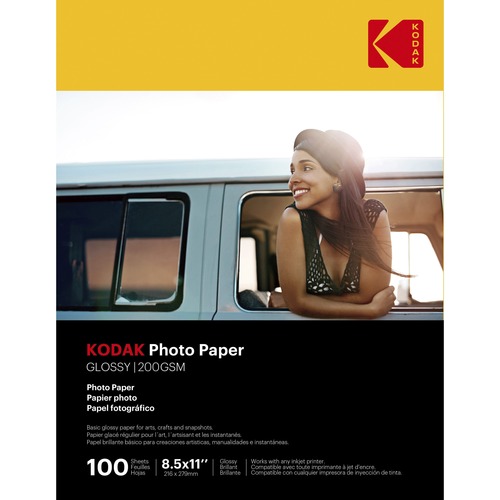 Kodak Glossy Photo Paper - Letter - 8 1/2" x 11" - Glossy - 100 / Pack - Smear Proof, Smudge Proof