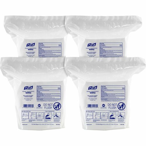 PURELL® Refill Pouch Hand Sanitizing Wipes - 5" x 6" - 1700 Sheets - White Per Pouch - 4 / Carton