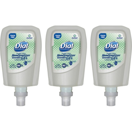 Dial Hand Sanitizer Gel Refill - Fragrance-free Scent - 33.8 fl oz (1000 mL) - Touchless Dispenser - Bacteria Remover - Healthcare, School, Office, Restaurant, Daycare, Hand - Clear - Dye-free, Drip Resistant - 3 / Carton