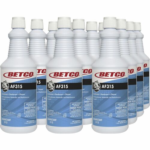 Betco AF315 Disinfectant Cleaner - Concentrate - 32 fl oz (1 quart) - Citrus Floral Scent - 12 / Carton - Turquoise