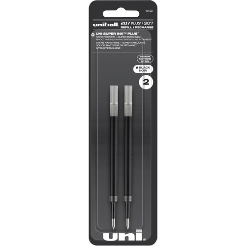 uniball™ 207 PLUS+ Gel Pen - 0.70 mm, Medium Point - Black Ink - Super Ink, Water Resistant, Fade Resistant, Fraud Resistant - 2 / Pack - Pen Refills - UBC70161