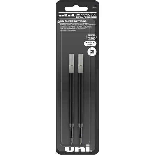 uniball™ 207 PLUS+ Gel Pen - 0.70 mm , Medium Point - Black Ink - Super Ink, Water Resistant, Fade Resistant, Fraud Resistant - 2 / Pack