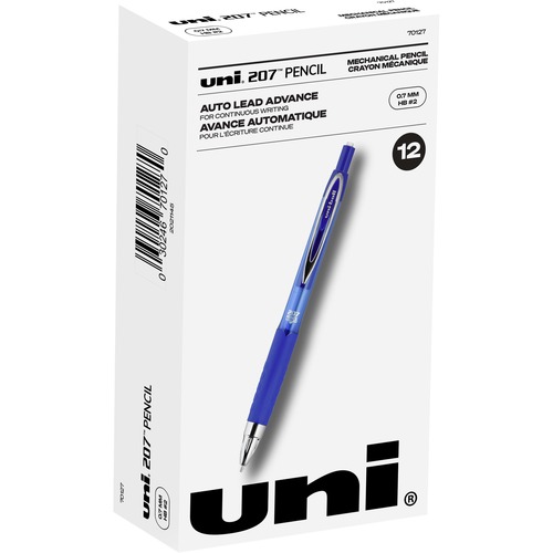 uniball™ 207 Mechanical Pencils - HB, #2 Lead - 0.7 mm Lead Diameter - Black Lead - Blue Barrel - 1 Dozen