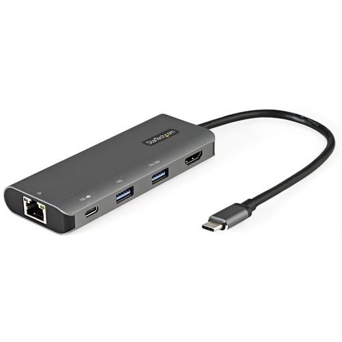 StarTech.com USB C Multiport Adapter - 10Gbps USB 3.1 Gen 2 Type-C Mini Dock - 4K 30Hz HDMI - 100W PD Passthrough - 3xUSB/GbE - 10" Cable - USB-C multiport adapter (10Gbps USB 3.1/3.2 Gen 2) with 4K 30Hz HDMI/2x USB-A/1x USB-C/GbE - 10in cable - Mini dock