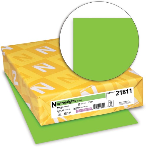 Astrobrights Laser, Inkjet Astrobrights Cover Paper - Martian Green - Recycled - Letter - 8 1/2" x 11" - Smooth - Chlorine-free, Acid-free - Martian Green - 250 / Pack