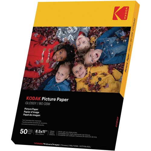 Kodak Inkjet Photo Paper - Letter - 8 1/2" x 11" - 48 lb Basis Weight - Glossy - 50 / Pack