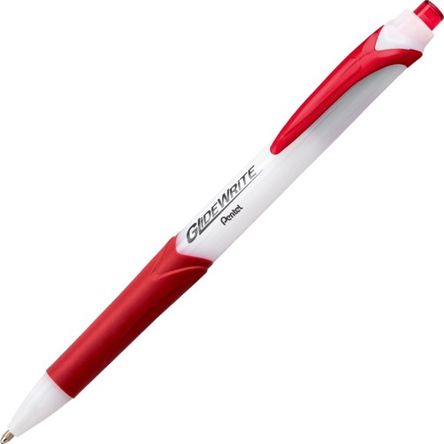 Pentel GlideWrite Ballpoint Pen - Medium Pen Point - 1 mm Pen Point Size - Retractable - Red - White Barrel - Metal Tip - 12 / Box