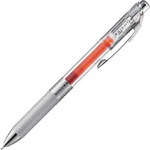 Pentel EnerGel Gel Pen - 0.5 mm Pen Point Size - Needle Pen Point Style - Refillable - Retractable - Orange Dye-based, Water Based Ink - Clear, Crystal Barrel - Metal Tip - 1 Piece