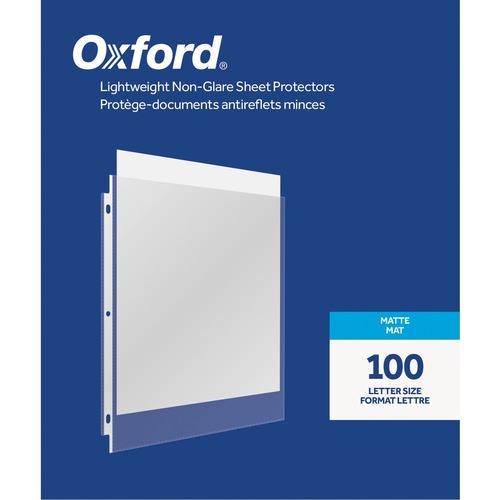 Oxford Sheet Protector - 0" Thickness - For Letter 8 1/2" x 11" Sheet - 3 x Holes - Ring Binder - 100 / Box