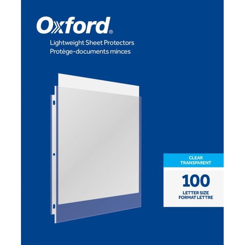 Oxford Sheet Protector - 0" Thickness - For Letter 8 1/2" x 11" Sheet - 3 x Holes - Ring Binder - Clear - 100 / Box - Sheet Protectors - OXF33265