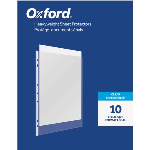 Oxford Sheet Protector - 0" Thickness - For Legal 8 1/2" x 14" Sheet - 3 x Holes - Ring Binder - Clear - 10 / Box
