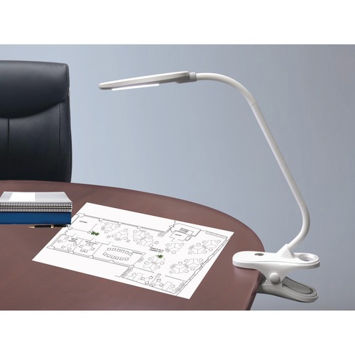 Royal Sovereign 2-in-1 LED Desk and Clip-On Lamp 15" 4W White - 15" (381 mm) Height - 4 W LED Bulb - Dimmable, Built-in Clip, Adjustable, Flexible Neck, Swivel Head - 250 Lumens - Desk Mountable - White - for Desk