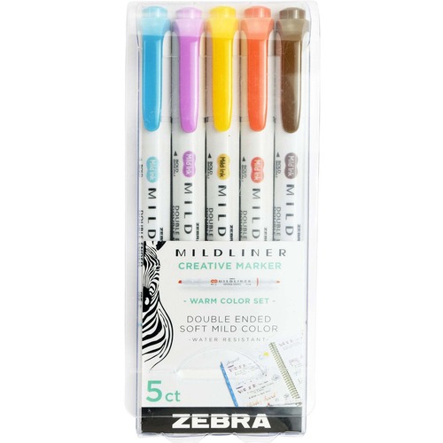 Zebra Pen Mildliner Highlighter 5pk Deep & Warm - Fine, Broad Marker Point - Chisel, Bullet Marker Point Style - Assorted Water Based Ink - Plastic Barrel - 5 / Pack