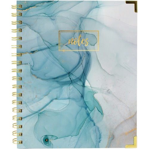 Blueline Quartz Notebook Turquoise - 180 Sheets - Twin Wirebound - 9.25" (235 mm) x 7.24" (184 mm) - Gold Cover - Hard Cover, Micro Perforated, Storage Pocket, Acid-free Paper - Recycled - Adhesive Note Pads - BLIA389001