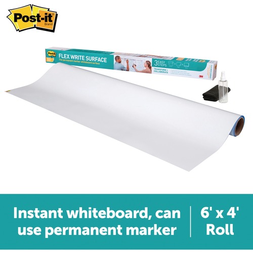 3M Post-it Flex Write Surface - 48" (4 ft) Width x 72" (6 ft) Length - White - 1 Each
