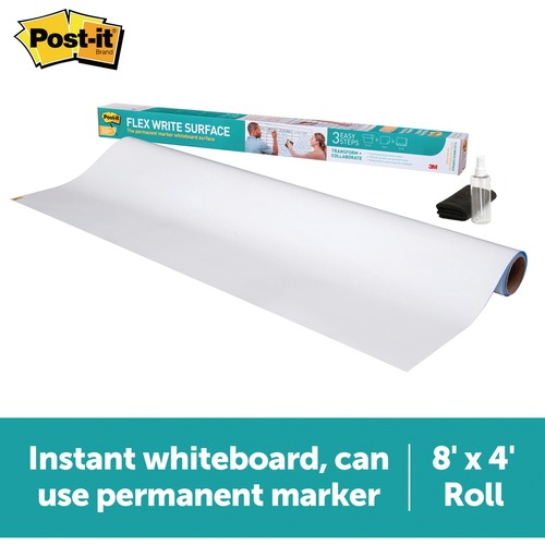 3M Post-it Flex Write Surface (Cont.) - 48" (4 ft) Width x 95.8" (8 ft) Length - White - 1 Each