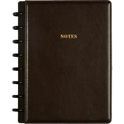 TUL Discbound Notebook, Limited Edition, Junior Size, Narrow Ruled, 60 Sheets, Dark Brown Leather - 60 Sheets - 120 Pages - Disc - Narrow Ruled - Junior - 8 1/2" x 5 1/2" - 8.50" x 5.5" x 0.3" - White Paper - Dark Brown Cover - Note Section, Pocket, Card 