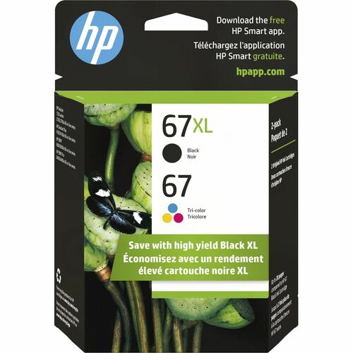 HP 67XL/67 Original High/Standard Yield Inkjet Ink Cartridge - Combo Pack - Black, Tri-color - 2 Pack - 240 Pages Black, 200 Pages Tri-color