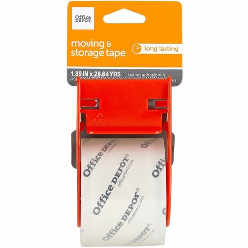Office Depot® Brand Moving & Storage Packing Tape With Dispenser, 1.89" x 26.64 Yd, Crystal Clear - 26.64 yd Length x 1.89" Width - 1 1/2" Core - Crystal Clear - Polypropylene - Dispenser Included - For Moving, Packaging, Storage - 1 Roll