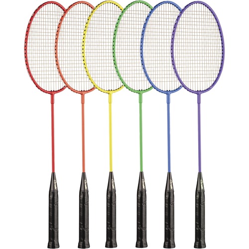Champion Sports Tempered Steel Badminton Racket Set - Red, Orange, Yellow, Green, Blue, Purple - Nylon, Leather, Tempered Steel