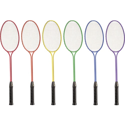 Champion Sports Tempered Steel Twin Shaft Badminton Racket Set - Red, Orange, Yellow, Green, Blue, Purple - Nylon, Leather, Tempered Steel