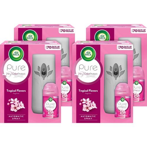 Reckitt Benckiser Tropical Flowers Pure Spray Kit - Spray - Tropical Flowers - 60 Day - 4 / Carton - Odor Neutralizer