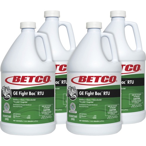 Betco GE Fight Bac RTU Disinfectant - Ready-To-Use - 128 fl oz (4 quart) - Fresh Scent - Washable, Non-porous - Clear - 4 / Carton