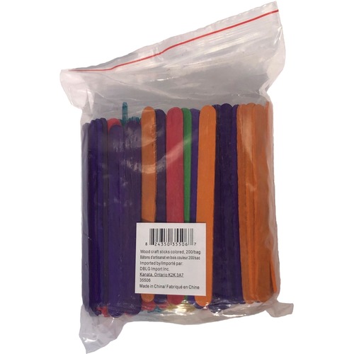 DBLG Import Coloured popsicle sticks - Craft Project, Construction, Frame x 4.50" (114.30 mm)Length - 200 / Pack - Assorted