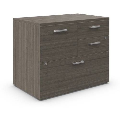 Offices To Go Ionic | 36" x 24"D Multi-Storage Unit with Top - 36" x 24" x 29" , 0.1" Edge - 4 x Box Drawer(s), File Drawer(s) - Material: Thermofused Laminate (TFL) - Finish: Absolute Acajou, Silver Handle - Storage Cabinets - GLBML3624MSTACJ