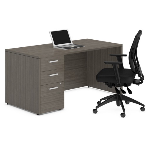 Offices To Go Ionic MLP232 Desk - 0.1" Edge - Box Drawer(s), File Drawer(s) - Finish: Absolute Acajou, Silver Handle, Silver Lock