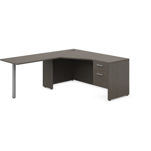 Offices To Go Ionic | "L" Shape Suite 66"W x 78"D x 29"H overall - Left hand - 66" x 78" x 29" , 0.1" Edge - Finish: Silver Handle, Silver Lock, Absolute Acajou